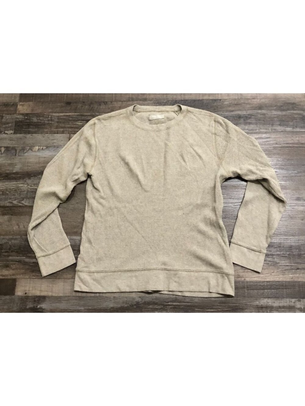 Everlane Mens Medium Beige Crewneck Waffle Knit Sweater Long Sleeve